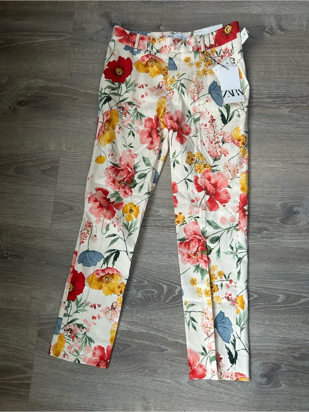 Zara Floral Straight Leg Trousers Cream Multicolor  (NWT)
